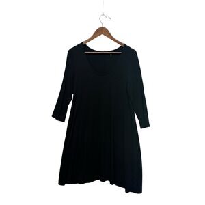 Garnet Hill Seamed Knit Trapeze Dress Women Size S Black 3/4 Sleeve Tencel Black